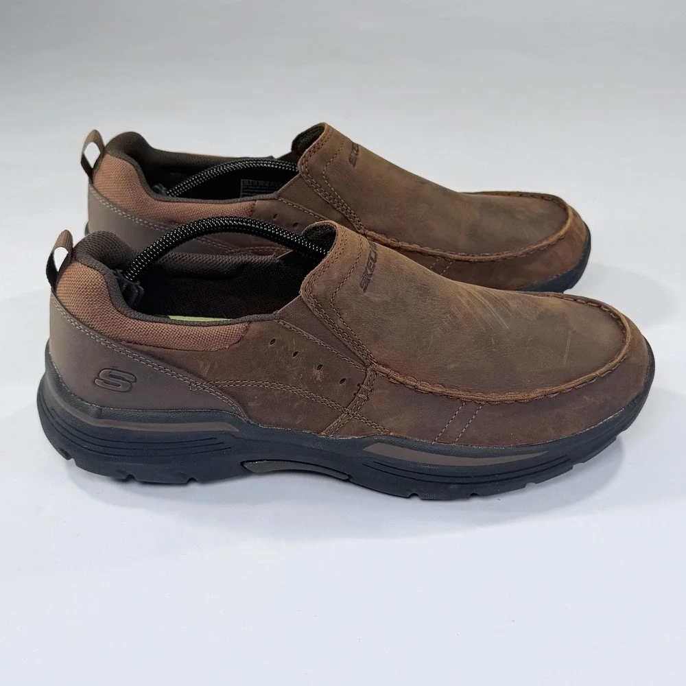 NEW Skechers Relaxed Fit Expended-Seveno Loafers Mens 13 Brown Leather Slip On